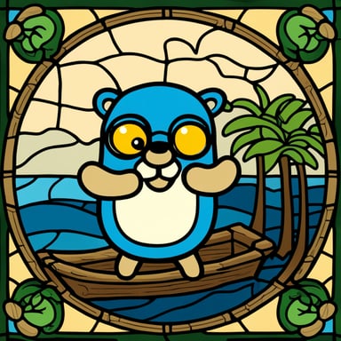 Go blue gopher in the style of classical stained glass.