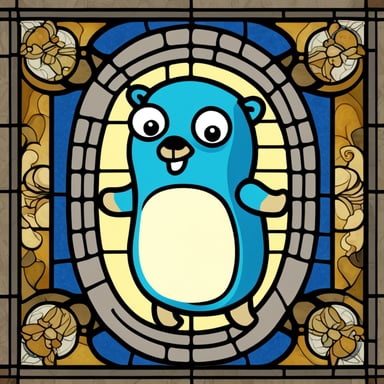 Go blue gopher in the style of classical stained glass.