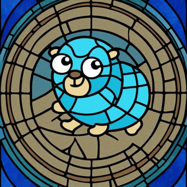 Go blue gopher in the style of classical stained glass.