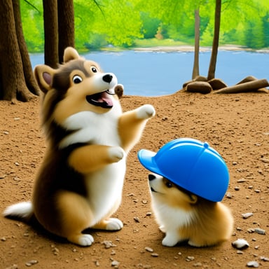 Go Blue Gopher playing with a Sheltie.