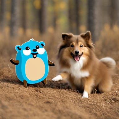 Go Blue Gopher playing with a Sheltie.