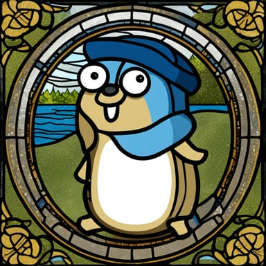 Go Blue Gopher as a stained glass saint