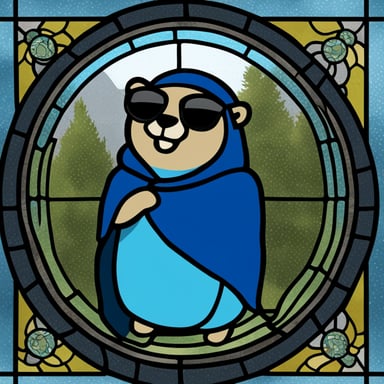 Go Blue Gopher as a stained glass saint