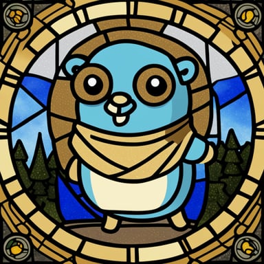Go Blue Gopher as a stained glass saint