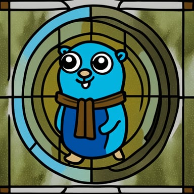 Go Blue Gopher as a stained glass saint