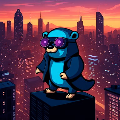 Go Blue Gopher in a cyberpunk cityscape.