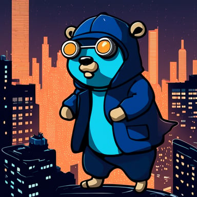 Go Blue Gopher in a cyberpunk cityscape.