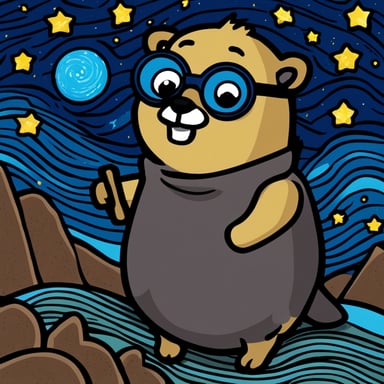 Stoic Go Blue Gopher done in the style of Starry Starry Night.