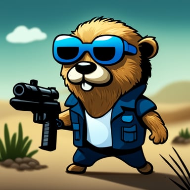 Happy Go Blue Gopher as the Terminator in a realistic style.