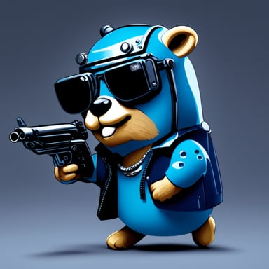 Happy Go Blue Gopher as the Terminator in a realistic style.