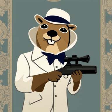 Go Blue Gopher in the style of a classical painting, echoing 'say hello to my little friend' from Scarface.