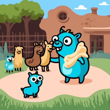 Go Blue Gopher plays with llamas.