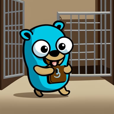 Go blue gopher freeing a person from a Java jail cell.