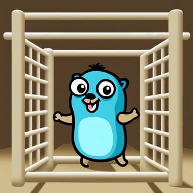 Go blue gopher freeing a person from a Java jail cell.