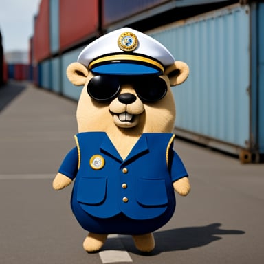Go Blue Gopher as the captain on a container ship.