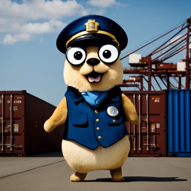 Go Blue Gopher as the captain on a container ship.