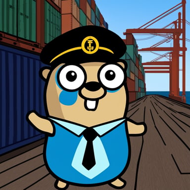 Go Blue Gopher as the captain on a container ship.