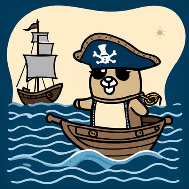 A go blue gopher dressed as a pirate, with a tiny ship's wheel and a look of adventure.