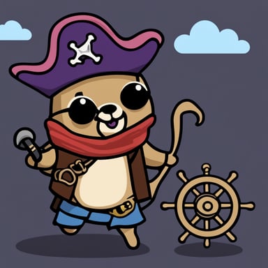 A go blue gopher dressed as a pirate, with a tiny ship's wheel and a look of adventure.