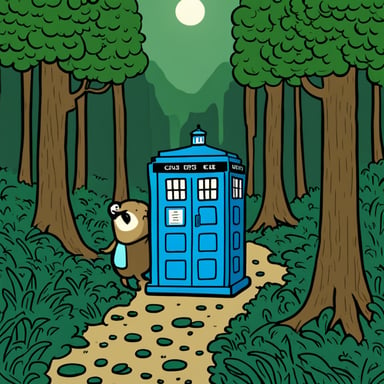 Go Blue Gopher with a Tardis in a forest.