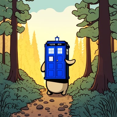 Go Blue Gopher with a Tardis in a forest.
