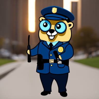 Go Blue Gopher as a security officer.