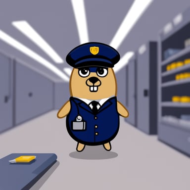 Go Blue Gopher as a security officer.