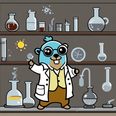 Go Blue Gopher as a mad scientist.