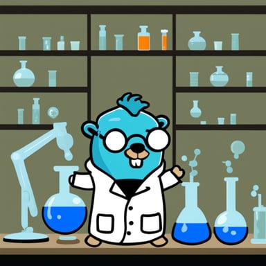 Go Blue Gopher as a mad scientist.