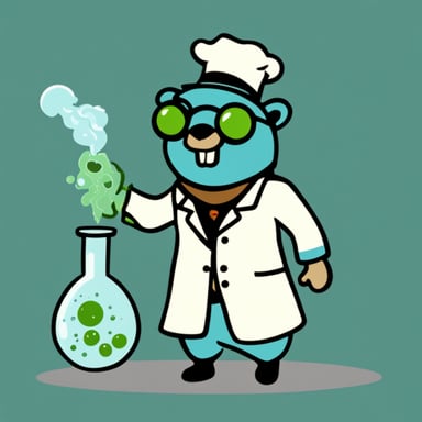 Go Blue Gopher as a mad scientist.