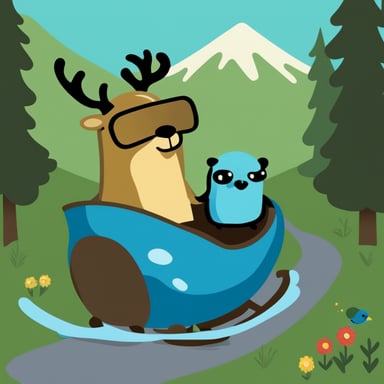A Go Blue Gopher riding an elk.