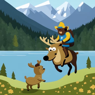 A Go Blue Gopher riding an elk.