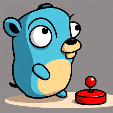 Go Blue Gopher closing eyes and pushing the red button.