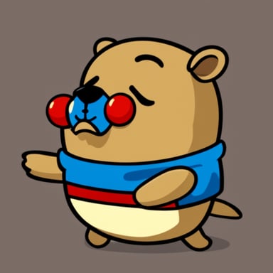 Go Blue Gopher closing eyes and pushing the red button.