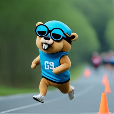 Go Blue Gopher finishing a race.