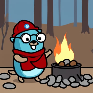 Go Blue Gopher next to a fire