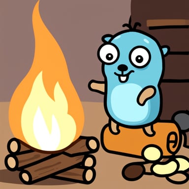 Go Blue Gopher next to a fire