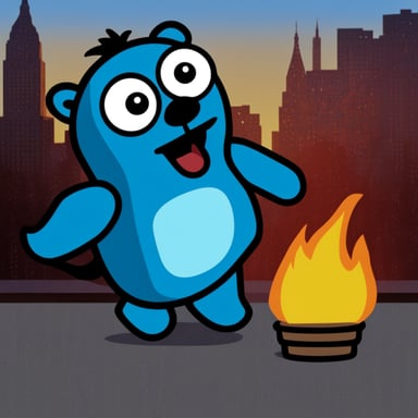 Go Blue Gopher in the style of Elmo in flames meme.