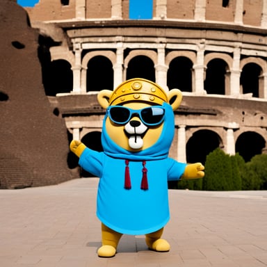 Go Blue Gopher as Caesar at the Colosseum.