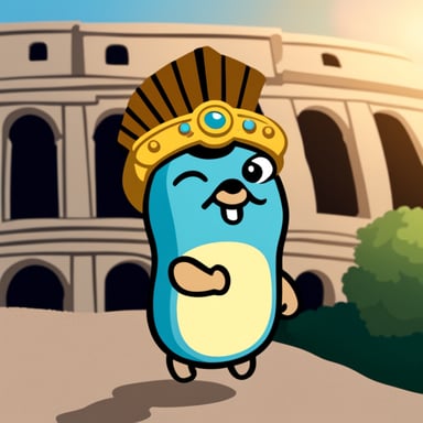 Go Blue Gopher as Caesar at the Colosseum.