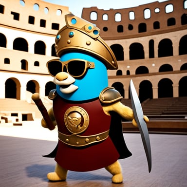 Go Blue Gopher as a gladiator in the Colosseum fighting the Java mascot.