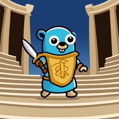 Go Blue Gopher as a gladiator in the Colosseum fighting the Java mascot.