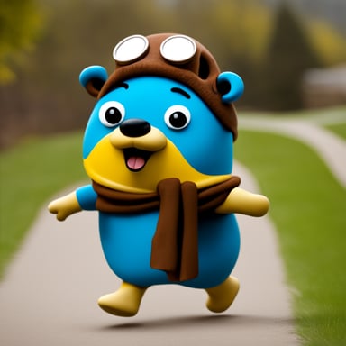 Happy Go Blue Gopher walking a dog.