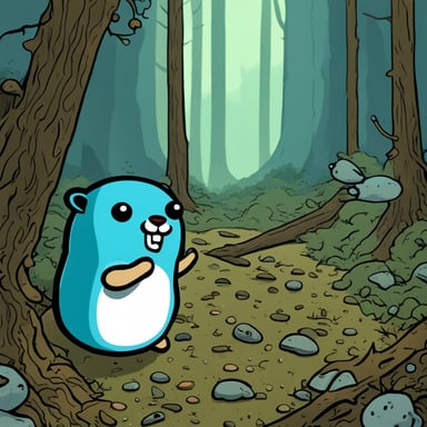 Go Blue Gopher with a dead hamster in a devastated forest.