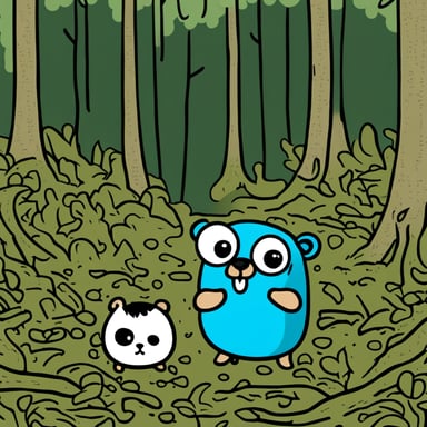 Go Blue Gopher with a dead hamster in a devastated forest.