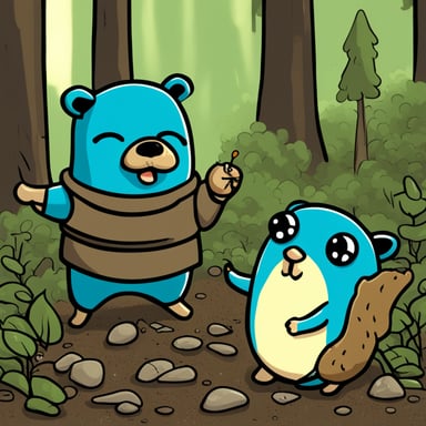 Go Blue Gopher with a dead hamster in a devastated forest.