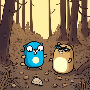 Go Blue Gopher with a dead hamster in a devastated forest.