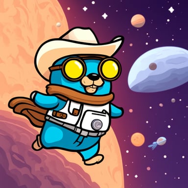 Go Blue Gopher as a cowboy in space who is running out of oxygen.