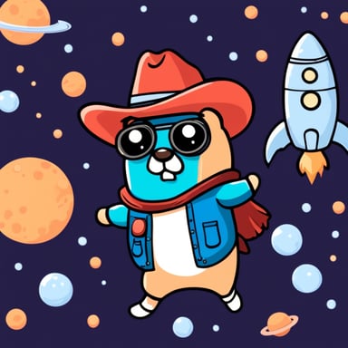 Go Blue Gopher as a cowboy in space who is running out of oxygen.