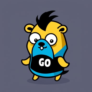 Bearded go blue gopher with a fauxhawk wearing a black t-shirt.